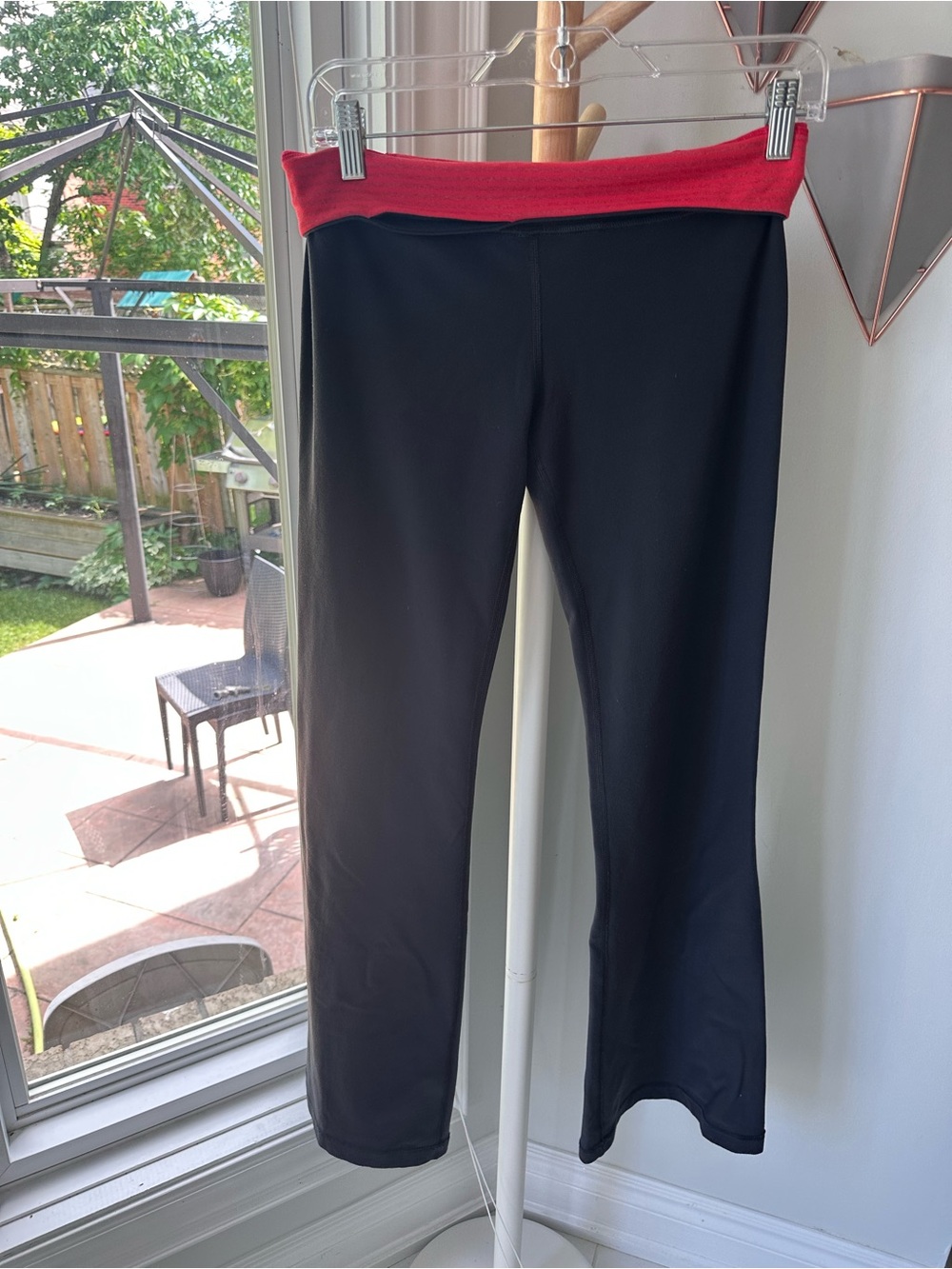 VINTAGE Y2K Lululemon Grey Yoga Pants Red Fold-Over Waistband Bootcut Size 6